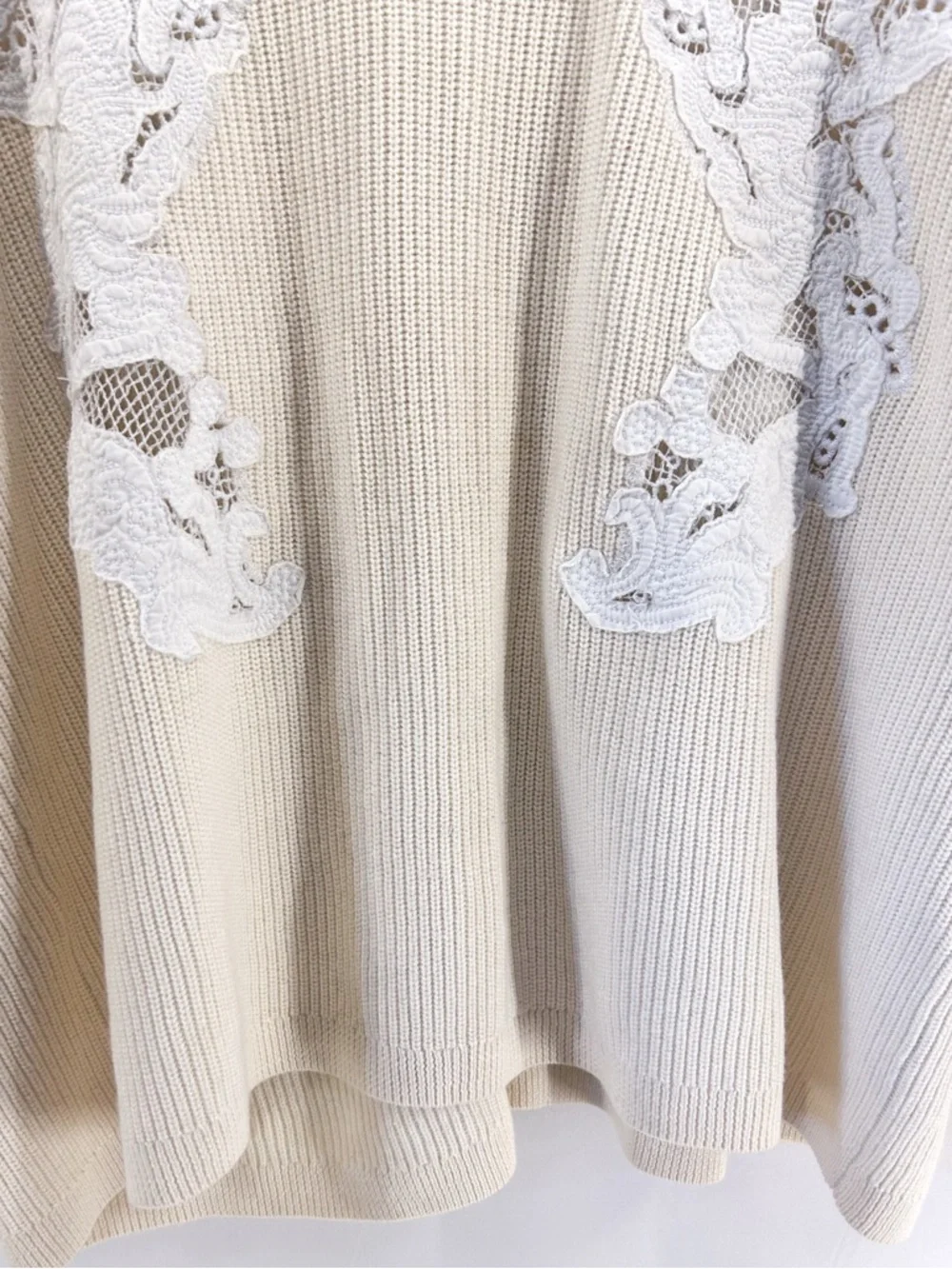 Sandro Paris Cream Rib Knit Wool Blend Sweater Lace Eyelet Panels Open Back S